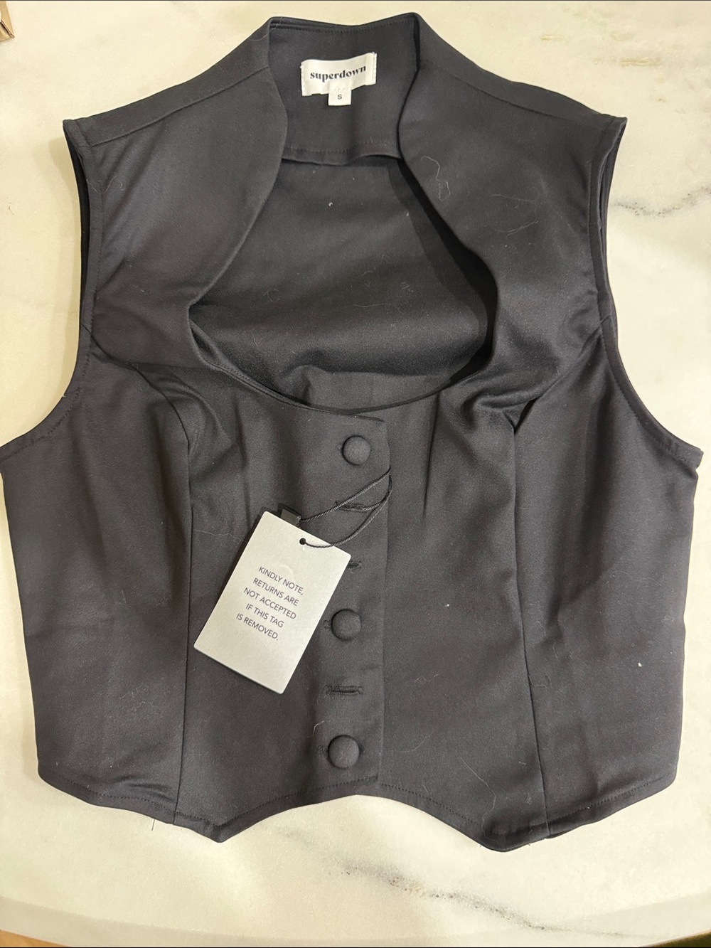 superdown Black Sleeveless Cropped Button Vest
